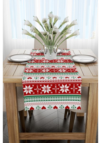 Kırmızı Yeşil Yılbaşı Temalı Dijital Baskılı Runner CGH226-RN