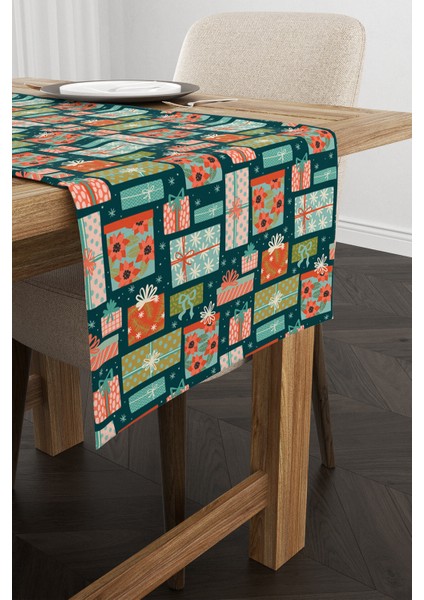 Yeşil Turuncu Yılbaşı Temalı Dijital Baskılı Runner CGH292-RN