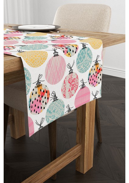 Beyaz Çok Renkli Yılbaşı Temalı Dijital Baskılı Runner CGH299-RN