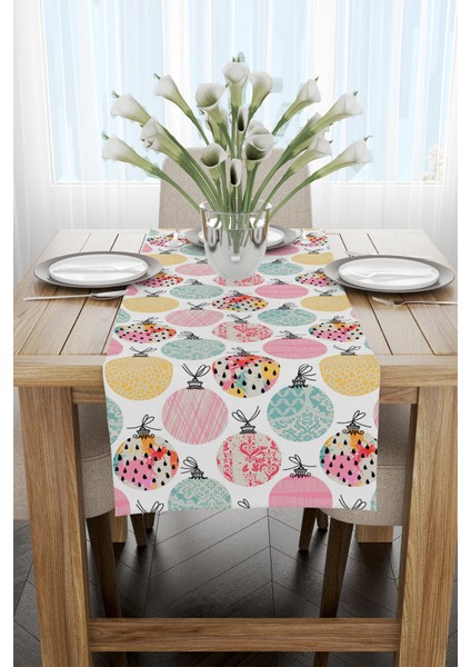 Beyaz Çok Renkli Yılbaşı Temalı Dijital Baskılı Runner CGH299-RN fiyatları