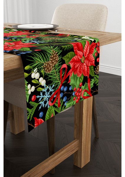 Kırmızı Yeşil Yılbaşı Temalı Dijital Baskılı Runner CGH304-RN