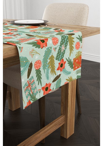 Yeşil Turuncu Yılbaşı Temalı Dijital Baskılı Runner CGH309-RN