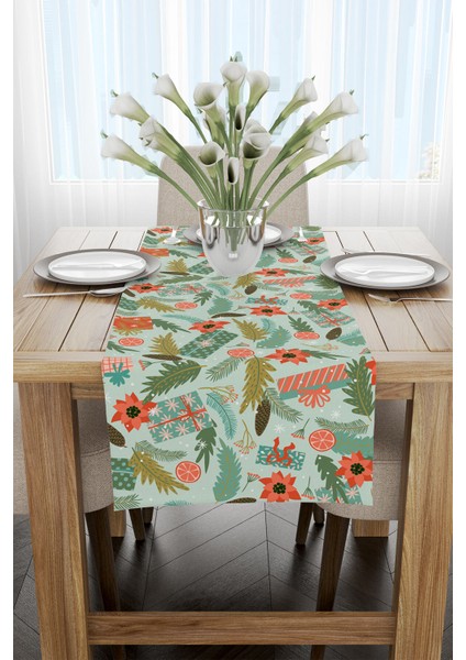 Yeşil Turuncu Yılbaşı Temalı Dijital Baskılı Runner CGH309-RN fiyatları