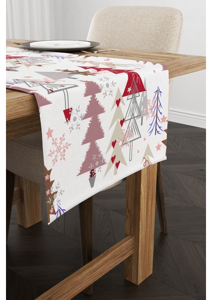 Kırmızı Gri Yılbaşı Temalı Dijital Baskılı Runner CGH312-RN