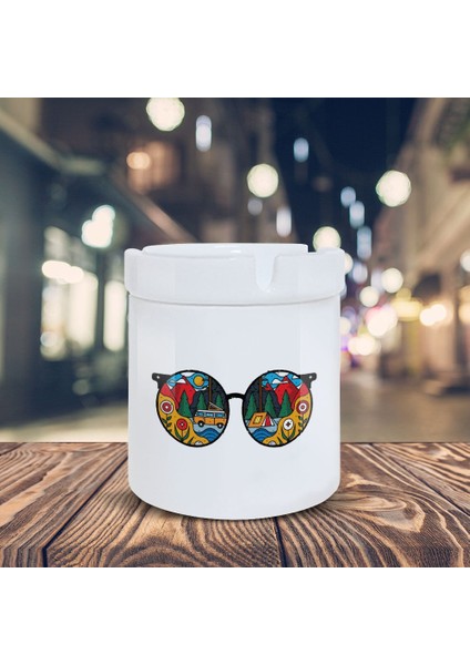 Hipster Küllük Desenli Gözlük Baskılı Kül Tablası K-99