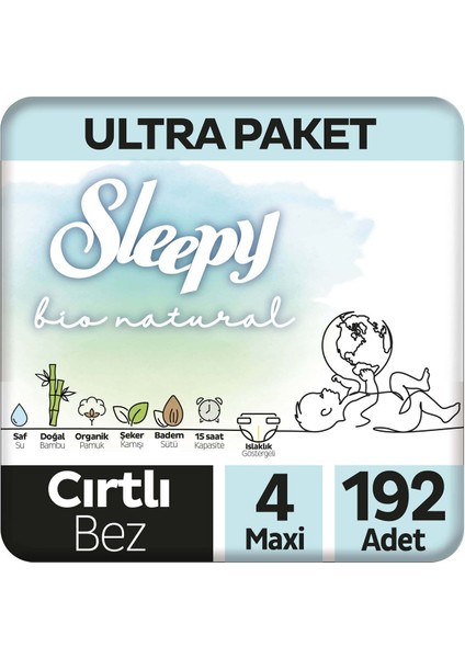 Bio Natural U ltra Paket Bebek Bezi 4 Numara Maxi 192 Adet