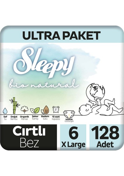 Bio Natural U ltra Paket Bebek Bezi 6 Numara Xlarge 128'li