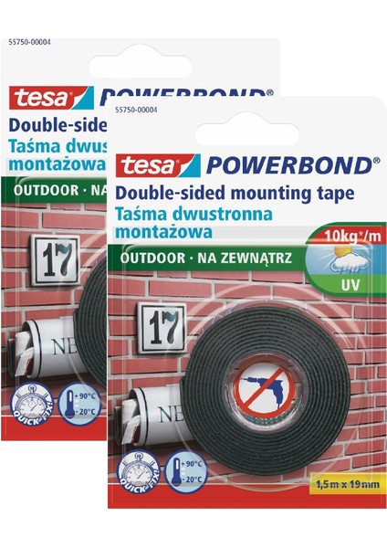 Powerbond Dış Mekan Çift Taraflı Montaj Bandı, 1.5MX19MM X2 Adet