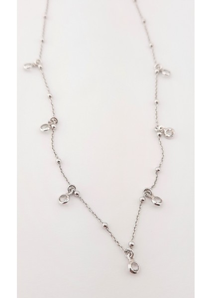 Sallantılı Swarovski Taşlı Gümüş Zincir Kolye