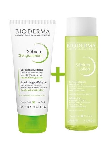 Sebium Gel Gommant Exfoliating Purifying Gel 100 Ml+Bioderma Sebium Lotion 200 Ml