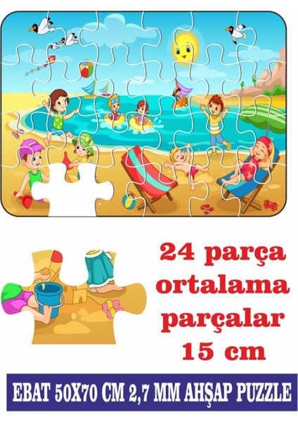 Tatil, Deniz ve Oyun Zamanı Dev Parçalı Eğlenceli Puzzle 50X70 cm Puzzle