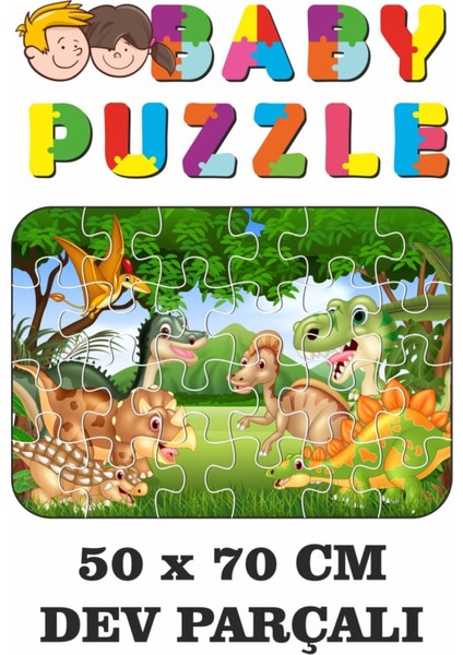 Sevimli Dinazorlar Dev Parçalı Eğlenceli Puzzle 50X70 cm Puzzle