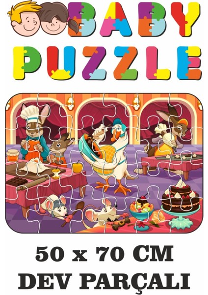 Aşçı Hayvanlar Mutfakta Dev Parçalı Eğlenceli Puzzle 50X70 cm Puzzle