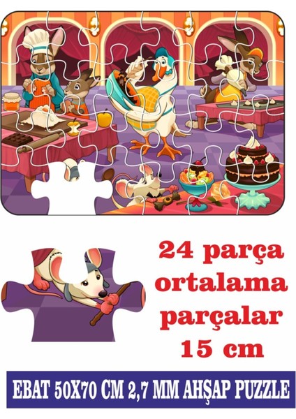 Aşçı Hayvanlar Mutfakta Dev Parçalı Eğlenceli Puzzle 50X70 cm Puzzle modelleri