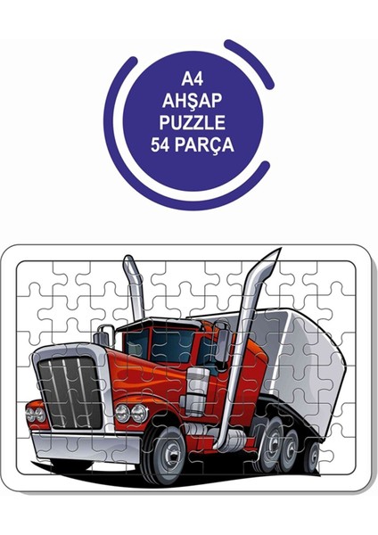 2'li Set 54 Parça Ahşap Puzzle Yavru Aslan ve Tır Çocuklar Için