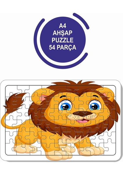 2'li Set 54 Parça Ahşap Puzzle Yavru Aslan ve Tır Çocuklar Için