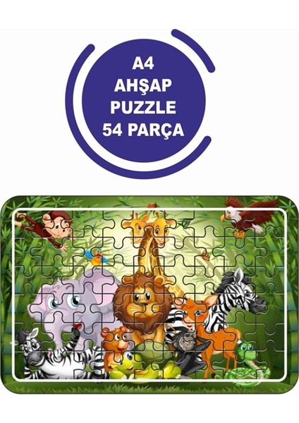 2'li Set 54 Parça Ahşap Puzzle Hayvanlar Alemi Çocuklar Için