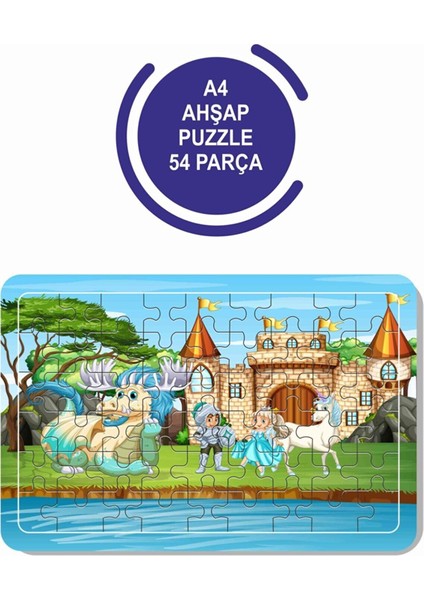 2'li Set 54 Parça Ahşap Puzzle Sevimli Şovalye ve Araba Çocuklar Için