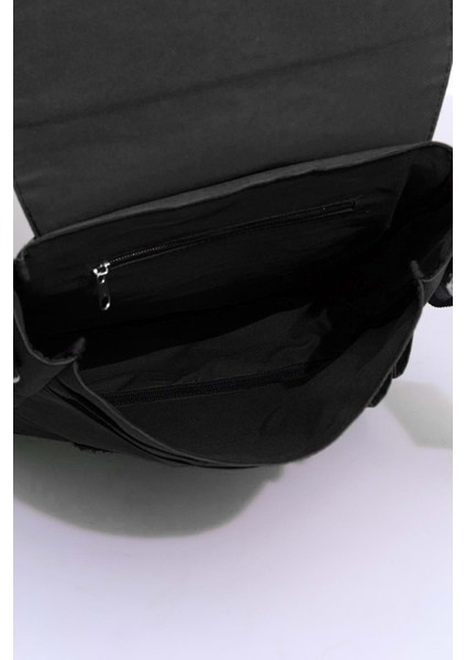 Unisex 11" Dikey Postacı Çapraz Askılı Omuz Çantası - Siyah