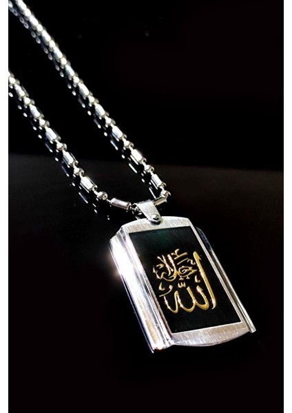 Ottoman Allah Yazılı Bambu Zincir Çelik Erkek Kolye