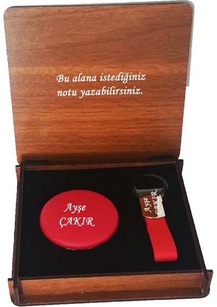 Isme Kişiye Özel Ahşap Kutusunda Ayna Anahtarlık Seti