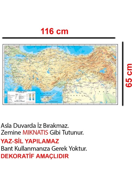 Tutunabilir Kağıt Türkiye Fiziki Haritası Dekoratif Türkiye Haritası Akıllı Kağıt Tahta 116X65 cm