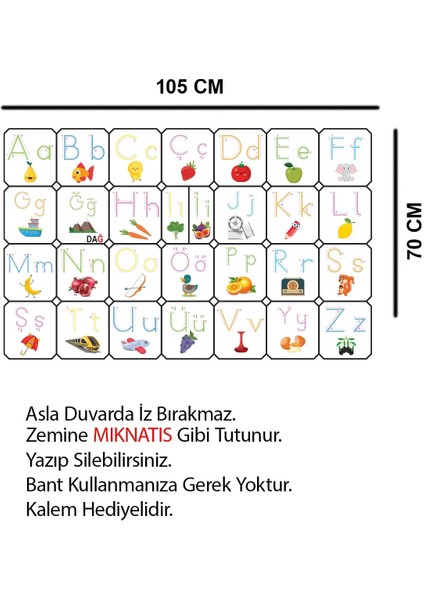 Tutunabilir Kağıt Türkçe Alfabe Tablosu Alfabe Harfleri Kağıt Tahta Ilkokul Eğitim Yazı Tahtası 100 x 70 cm