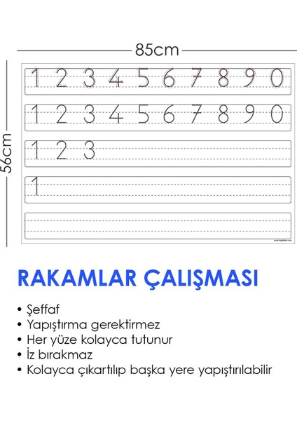 Rakam Çalışması Akıllı Kağıt Tahta Yazı Tahtası 85 x 56 cm + Kalem