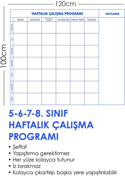 Tutunabilir Kağıt Haftalık Ders Çalışma Programı Akıllı Kağıt Tahta Yazı Tahtası 120 x 100 cm + Kalem