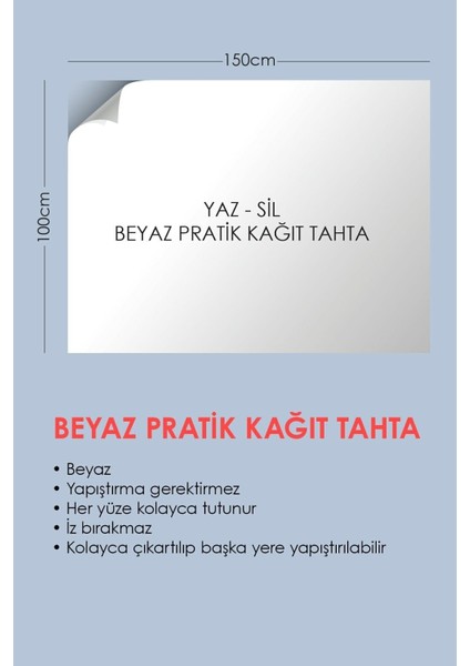 Tutunabilir Kağıt 2 Tane Beyaz Akıllı Kağıt Tahta 100X150 cm Yazı Tahtası + Kalem Duvara,cama,tahtaya Uygulanır