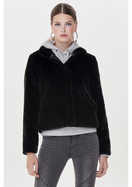 Onlvida Faux Fur Kadın Siyah Peluş Mont