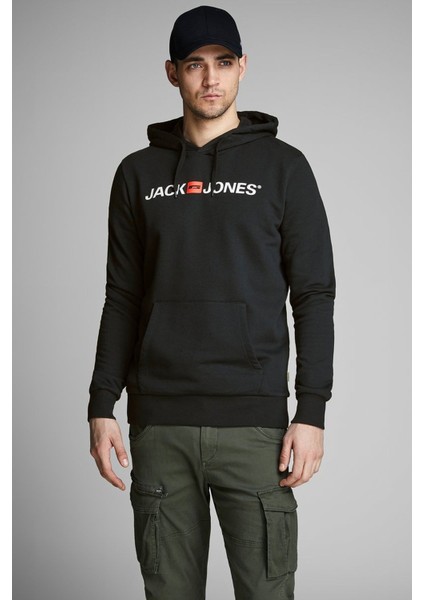 Hood Corp Old Logo Erkek Siyah Kapüşonlu Sweatshirt