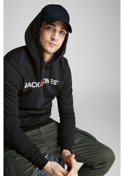 Hood Corp Old Logo Erkek Siyah Kapüşonlu Sweatshirt