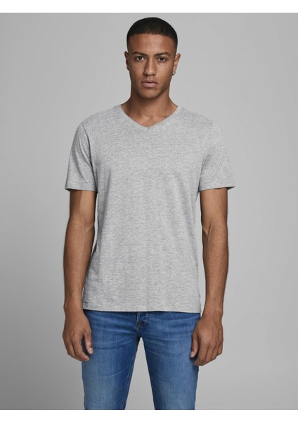 T-Shirt Jjeplain Ss V Neck 12136713-Lgm