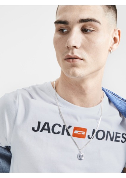 Jack & Jones Corp Logo Crew Neck Erkek Beyaz Bisiklet Yaka Tişört