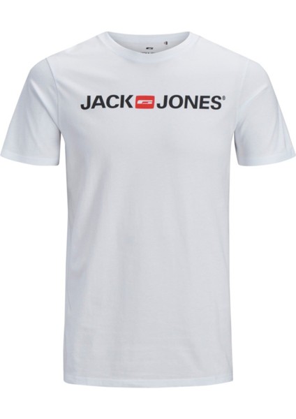 Jack & Jones Corp Logo Crew Neck Erkek Beyaz Bisiklet Yaka Tişört