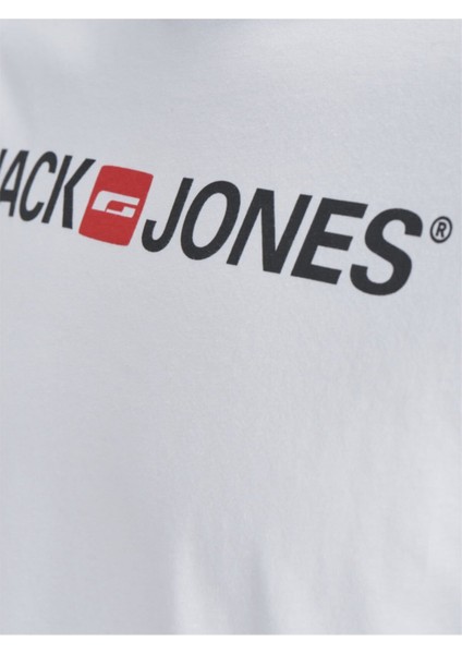 Jack & Jones Corp Logo Crew Neck Erkek Beyaz Bisiklet Yaka Tişört