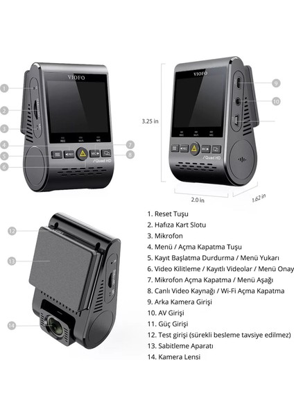 A129 Plus Duo IR 2 Kameralı Ön-iç 2K 1440P Wifi GPS'li Araç Kamerası