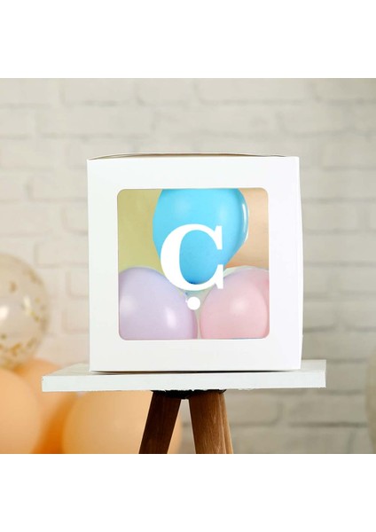 Şeffaf Ç Harfli Beyaz Kutu ve Balon Seti Kendin Yap Bebek Çocuk Doğum Günü Süsleme