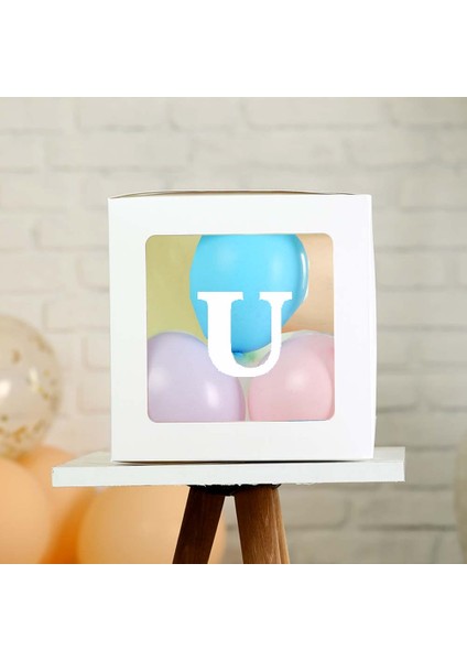 Şeffaf U Harfli Beyaz Kutu ve Balon Seti Kendin Yap Bebek Çocuk Doğum Günü Süsleme