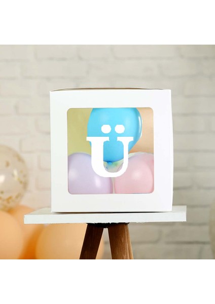 Şeffaf Ü Harfli Beyaz Kutu ve Balon Seti Kendin Yap Bebek Çocuk Doğum Günü Süsleme