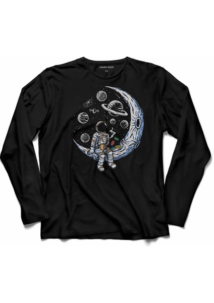 Astronot Drınkın Coffee Nasa Ay Uzun Kollu Tişört