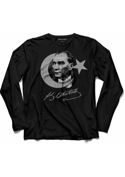 Gazi Mustafa Kemal Atatürk Ürk Bayrağı Uzun Kollu Tişört