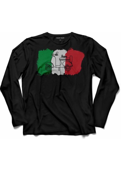 Italıan Flag Italya Bayrağı Vespa Scooter Uzun Kollu Tişört