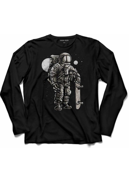 Uzayda Kaykay Astronot Ay Nasa Uzay Cosmos Uzun Kollu Tişört