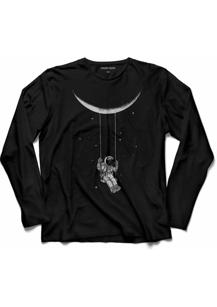 Ay Salıncak Astronan Sallanan Nasa Uzay Cosmos Uzun Kollu Tişört