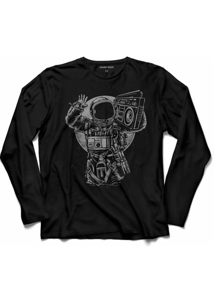 Astronot Hip Hop Nasa Müzik Cosmos Teyp Uzun Kollu Tişört