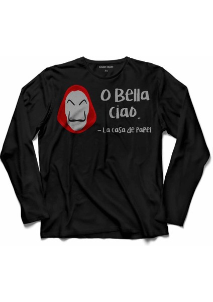 La Casa De Papel O Cıao Çav Bella Dalı Maske Uzun Kollu Tişört