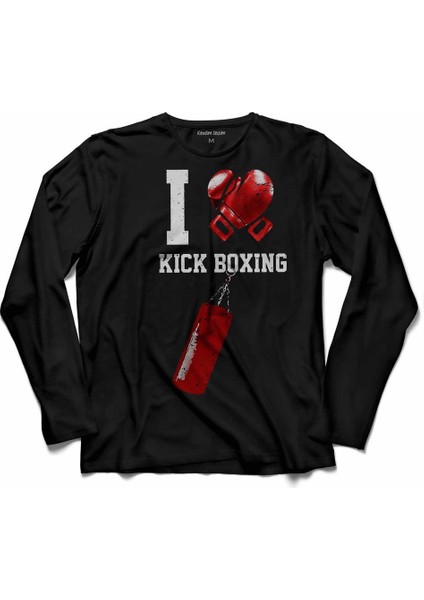 I Love Kick Boxıng Boks Eldiveni Uzun Kollu Tişört