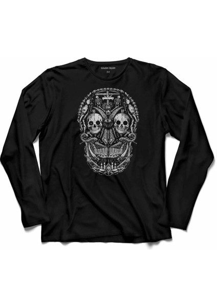 Skull Kuru Kafa Iskelet Snake Yılan Uzun Kollu Tişört